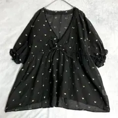 ツモリチサト⭐️ゴールドハートエンブロイダリー カシュクールブラウス 半袖 黒✖︎金のサムネイル