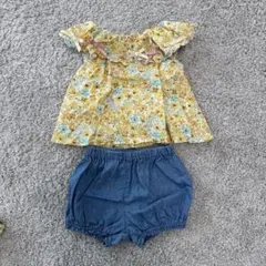 petit main 花柄トップス&デニムパンツ 80
