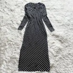 ローレンラルフローレン　サイドスリットマキシワンピース　ストライプ　ロゴ刺繍