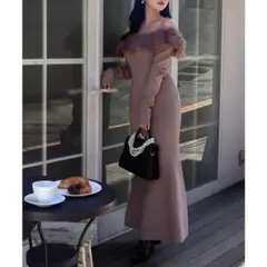 新品未使用！オフショルダー ファー付き ニットワンピース ベージュ