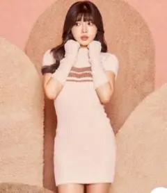 Darich ダーリッチ アームカバーフェザーニットワンピース ベージュ