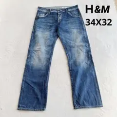 【Ｈ&M】ストレートデニム ジーンズ (34X32) ローウエスト ブルー系