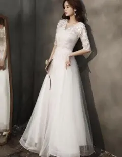 ホワイト レースウェディングドレス