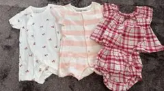美品☆まとめ売りセット売り半袖ロンパース(60-70)さくらんぼチェックボーダー