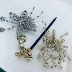 120301 花モチーフ ヘアピン 3点セット