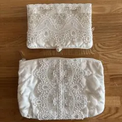 近沢レース　ホワイトレース　ポーチ 携帯ティッシュケースセット