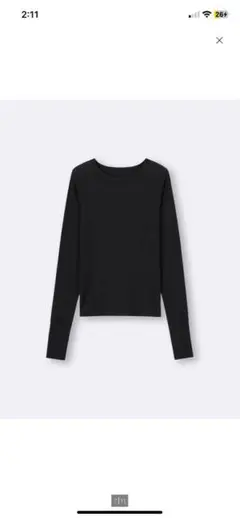 GUウォームリブクルーネックT（12分袖）ブラック