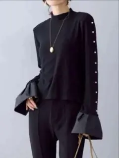 裏毛カットソーパールスリーブトップス ブラック\frene フラーネ 同型