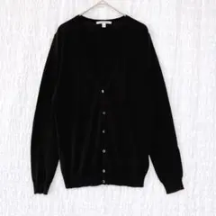 3749 UNIQLO Ｖネックカーディガン　綿混　ブラック　薄手　羽織り　L