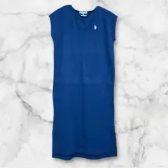 ワンピース ワッフル素材 ネイビー ワンポイント ノースリーブ