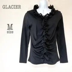 a2286【グラシア】上品フリル長袖カットソー 通勤オフィスにも◎ M 黒