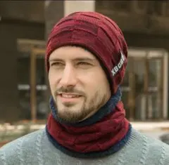 限定SALE赤 ネックウォーマー ニット帽子 裏起毛 防寒 保温