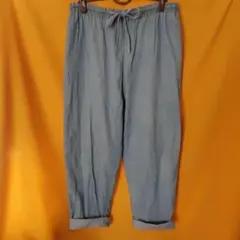 【訳あり】ライトブルー ワイドデニムパンツ ウエストゴム 大きめ