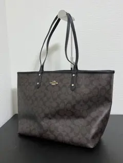COACH トートバッグ シグネチャー ブラウン×ブラック 肩掛け A4可