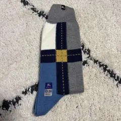 幾何学模様ソックス 25-26cm グレー/ブルー