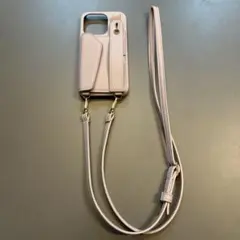 ピンクベージュ　レザー風スマホケースショルダー