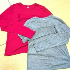 GU　МサイズソフトシアークルーネックTシャツ赤グレー2枚組