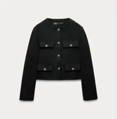 ZARA クロップドブレザー ノーカラージャケット 黒 M