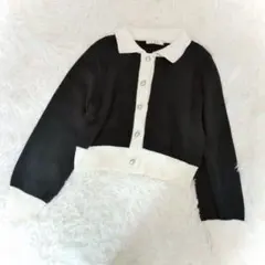 エムズエキサイト ニット カーディガン バイカラー パールボタン ショート丈