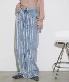 THE YOn フリンジデザインデニムパンツ ライトブルー Sサイズ