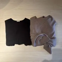 ワンピース２点(gu黒のニットVネック/ベージュ長袖カシュクール)