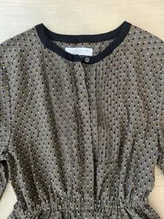 幾何学模様 長袖フレアワンピース