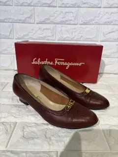 Salvatore Ferragamo ブラウン リザード型押しパンプス24cm