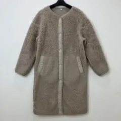 ユニクロ (UNIQLO) ボアフリースノーカラーコート ロング丈 ベージュ Sのサムネイル