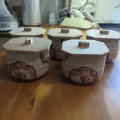 ⚠️最終値下げ　5客　木蓋付き煮物椀 ご飯麺類 ⚠️手作り小鉢敷5枚付　未使用品のサムネイル