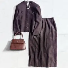 美品【大きいサイズ13+】​レリアン シルクウール ヘリンボーン スカートスーツ