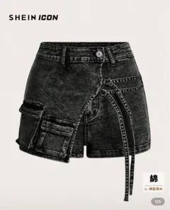 SHEIN ICON ブラックデニムショートパンツ JP-L (28)