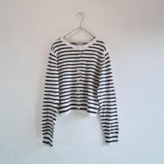 H&M ボーダーカーディガン S 白紺 春 羽織り　カジュアル　ストレッチのサムネイル