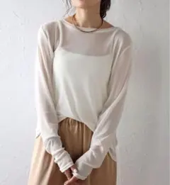 ボンジュールサガン　パワーネットクルーネックプルオーバー　アイボリー　○15