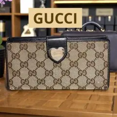 グッチ GUCCI 長財布 ラブリーハート Wホック キャンバス ブラウン