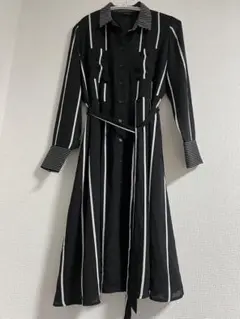 WHO WHAT WEAR シャツワンピース L痩せ見えブラック×ストライプ