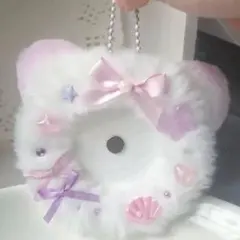 即日発送 ふわふわ ねこ耳 5.2mm~6mm 缶バッジロゼット ピンク 紫