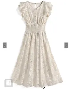 アイボリー レース フリル袖 ワンピース　GLR