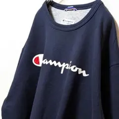 チャンピオン ロゴ スウェットトレーナー ネイビー 紺色 XL 古着