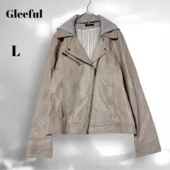 Gleeful フード付き ライダースジャケット L フェイクレザー フルジップ