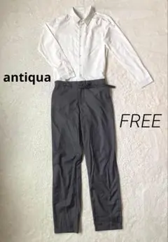 アンティカ シャツオールインワン　サロペット　ホワイト　グレー