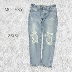 定番【マウジー】ダメージ加工デニム 26（S相当）薄青 テーパード 春 きれいめ
