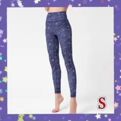 S ネイビー 花柄 スポーツウェア 美脚 ヨガ レギンス スパッツ フィットネス