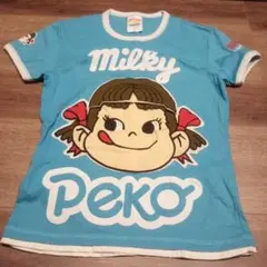 不二家 ペコちゃん ミルキー Tシャツ 水色 Mサイズ