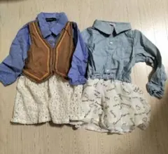 ベビー服 ワンピース 青色 茶色 95cmまで