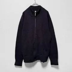 ニットブルゾン/スタンドZIP/ウール/M/ネイビー