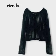 リエンダ rienda シアーカーディガン 長袖 羽織り F ブラック ボーダー