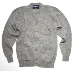 #ポロラルフローレン カーディガンセーター 鳥 刺繍 グレー ウール YTH M