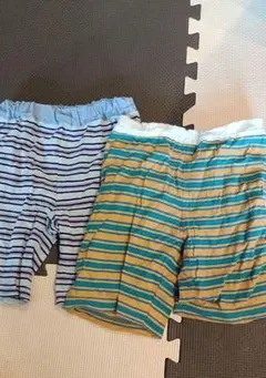 青と黄色のストライプハーフパンツ2枚セット　ミックスツイン　双子