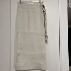 ZARA リブ編み ベージュ タイトスカート サイドリボン付き