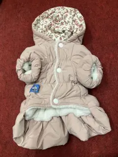 S　犬服 ダウンコート ピンク 裏起毛 花柄 ペット服